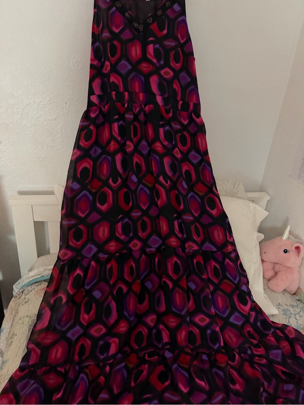 NY Collection Pink & Purple Geometric Maxi Dress for Girls